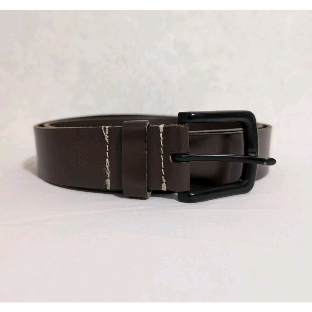 Timberland Men's Classic Dark Brown Leather Belt Size 40 Black Buckle